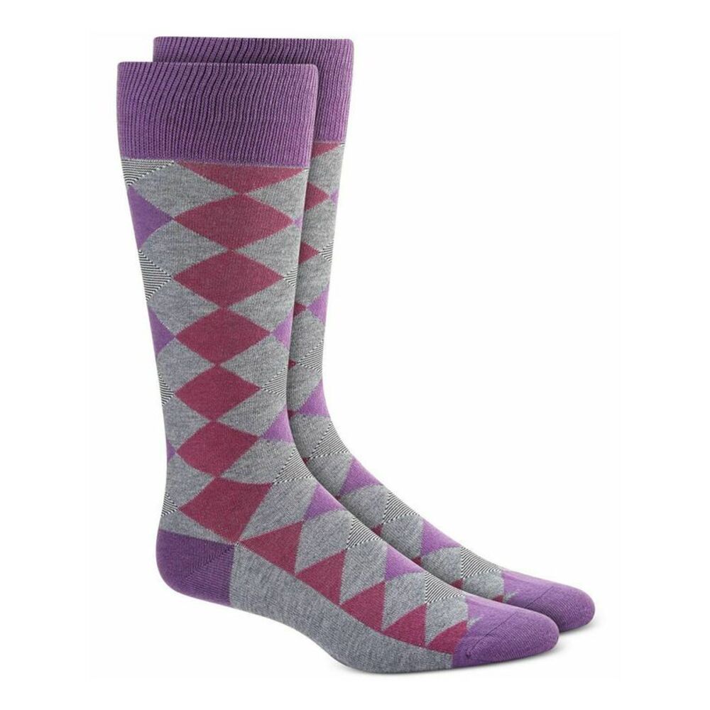 ALFATECH BY ALFANI Purple Geometric Dress Crew Socks 7-12